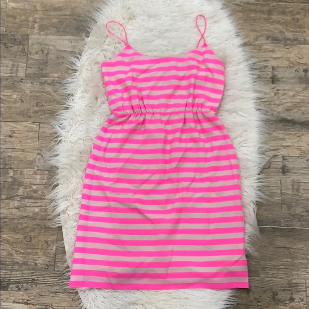 J Crew Women's Sz 2 Neon Pink Stripe Strappy Dress
